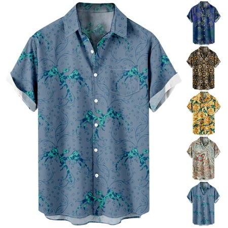

Adult Kids Short Sleeve Button Down Hawaii Shirts Print Relaxed-Fit Blouses For Men