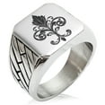 thumbnail image 1 of Stainless Steel Ornate Fleur De Lis Geometric Pattern Biker Style Polished Ring, 1 of 1