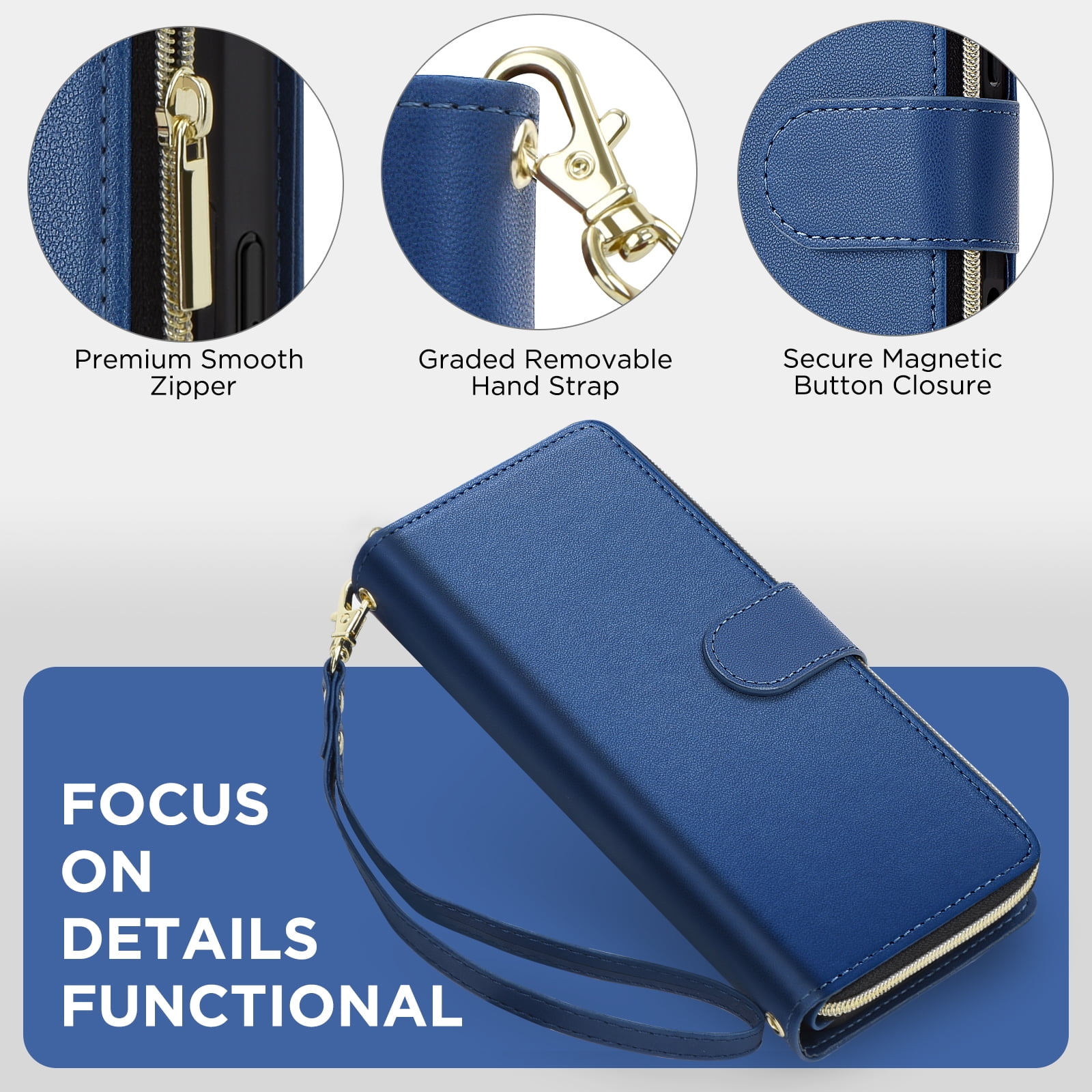 for Samsung Galaxy A26 5G Crossbody Wallet Case with 9 Card Holders, Cash Slot, Photo Slot, Zipper Pocket PU Leather Magnetic Snap Wallet Phone Case with Flip Stand & Wrist Strap & Lanyard, Blue