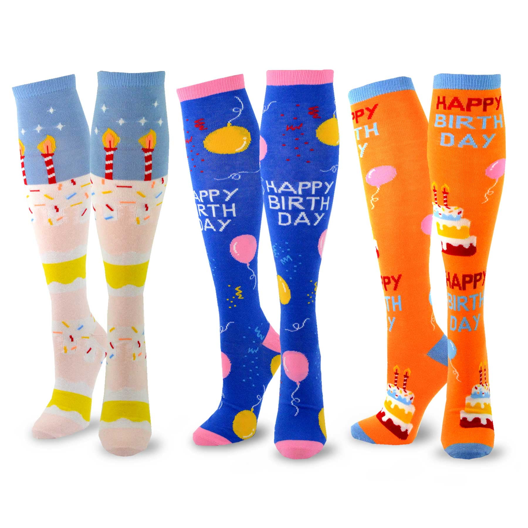 Teehee Women's Fun Novelty Knee High Socks 3Pack (Birthday Candle