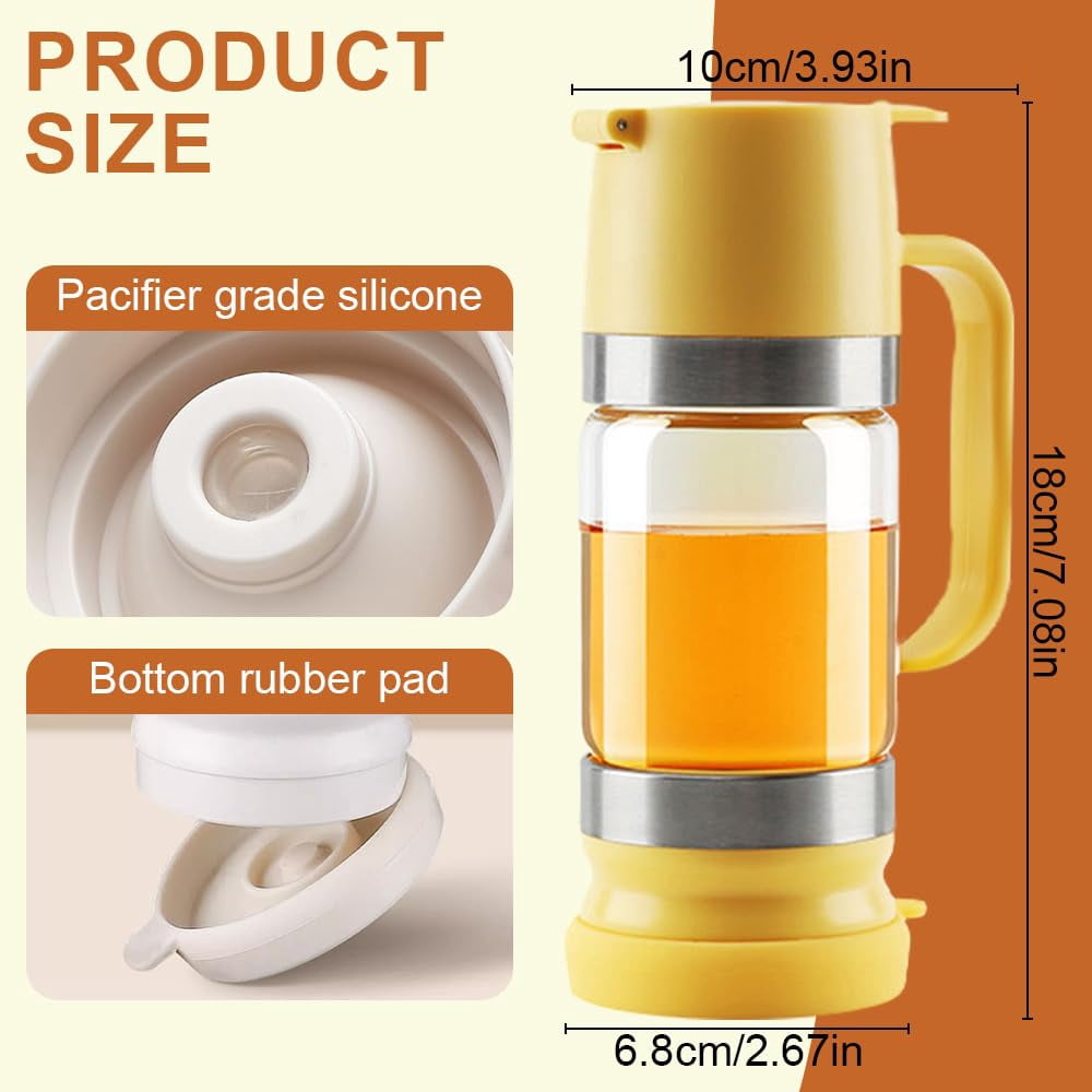 No-Drip Honey Dispenser,Honey Dispenser No Drip with Base, Maple Syrup Dispenser, 9 OZ Honey Jar with Handle, Syrup Dispenser for Coffee, Tea