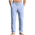 thumbnail image 2 of Men's Casual Linen Pants with Elastic Waist, Drawstring, and Side Pockets - Breathable & Comfortable, 2 of 9