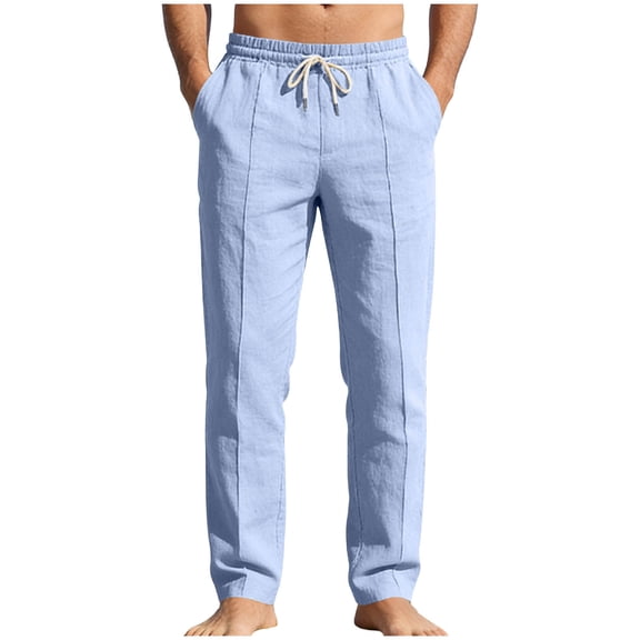 Linen Pants for Mens Athletic-Fit Basic Solid Sweatpants Casual Comfy Trousers Dressy Lightweight Pants Quick Dry Athletic Workout Jogging Running Pants