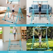 XHYHWYD Gymnastics Bar Foldable Adjustable Height for Kids with Rings green