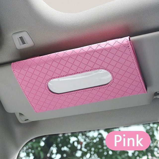 Soporte para pañuelos para coche, soporte para máscara de tela para coche, con bolsa sin pañuelos, universal, de piel sintética, color rosa, para visera de coche, cajas de almacenamiento de papel de seda, clip para colgar pañuelos, soporte para servilletas/máscaras para coche RV Sailing Electrónica