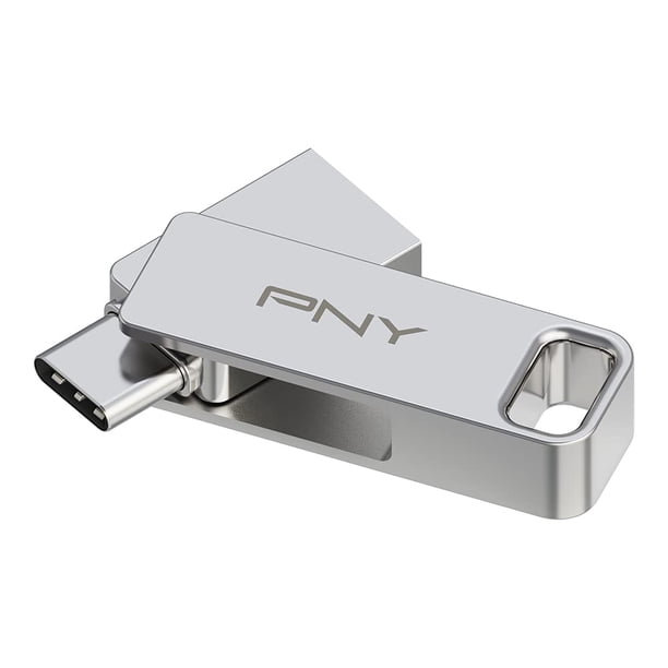 PNY Unidad flash dual DUO LINK USB 3.2 tipo C de 256 GB para dispositivos y computadoras Android - Almacenamiento móvil externo para fotos, videos y más - 200 MB/s plateado