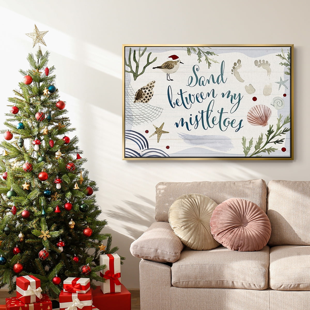 Sun-kissed Christmas Collection A - Framed Gallery Wrapped Holiday Canvas - 27 x 41 - Gold Frame