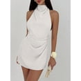 thumbnail image 5 of Women's Ruched Halter Sleeveless Mini Dress Tie Backless Bodycon Evening Party Cocktail Dresses White L, 5 of 9