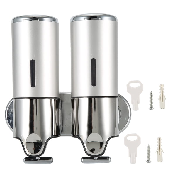 Distributeur de douche mural pour salle de bain - Distributeur de savon liquide manuel pour salle de bain - Distributeur de shampooing 6030 - Argent - Double tasses