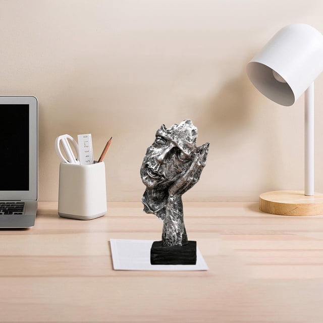 Escultura abstracta de cara, figura decorativa, novedad nórdica, estatua moderna, adorno de escritorio para gabinete, chimenea, regalo de cumpleaños Plata