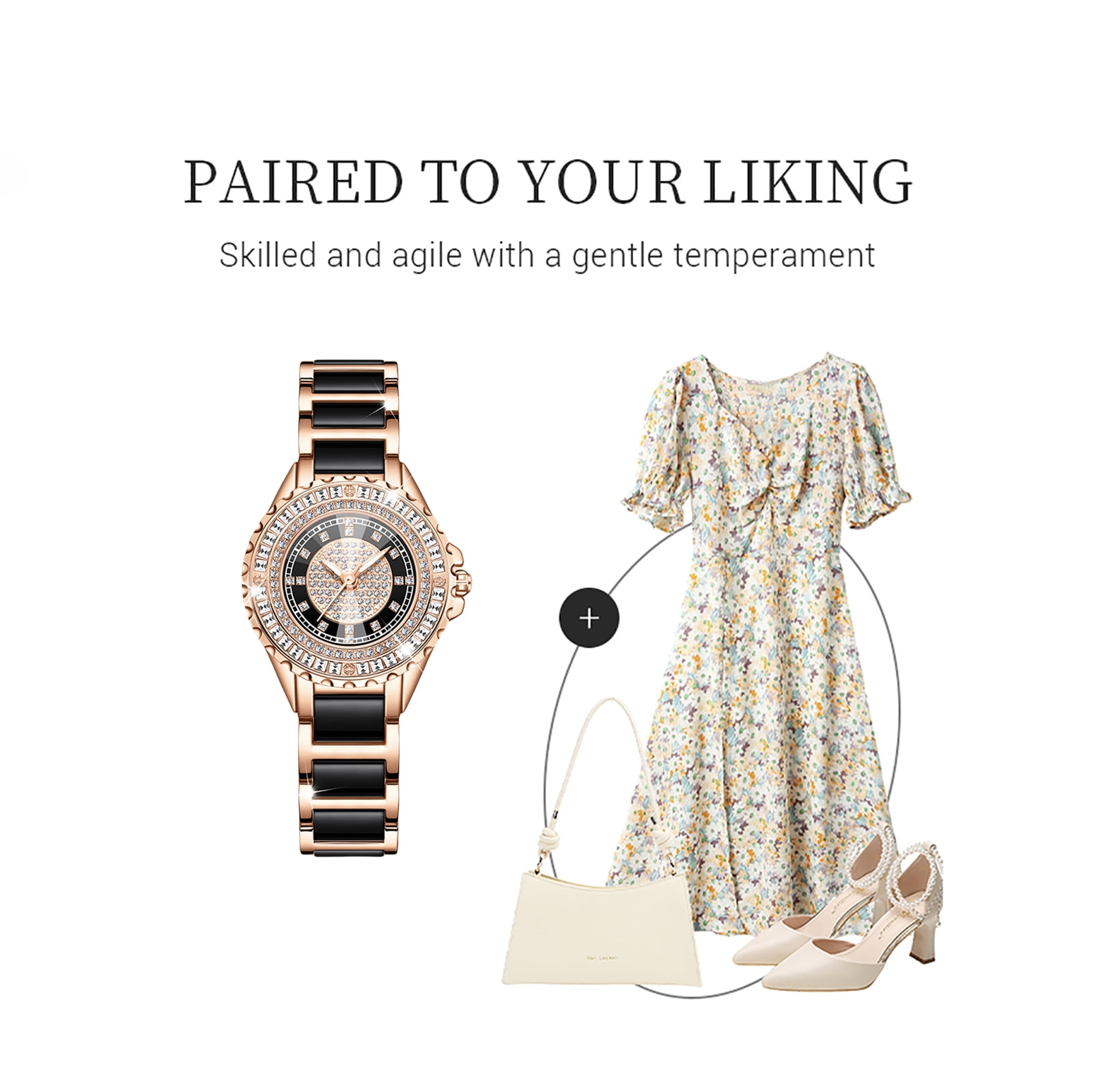 Womens Wrist Watch Elegant Dress Watch for Women Rose Gold Comfort Care Strap with Acrylic Pellets for Wife Girlfriend or Mothers Idea Gift for Special Women in Life