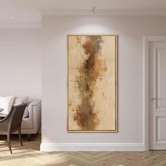 Large Framed Canvas Print Earth Tone Abstract Modern Wall Art Neutral Decorative for Living room Bedroom - 60"x30" Natural Frame