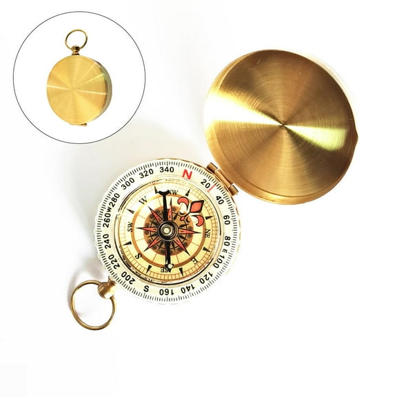LEORX Mini Compass for Hiking Golden Copper Round Navigation Tool for Camping 1Set