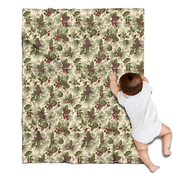 Beige Christmas Pine Cone Pattern Blanket,Comfortable Soft Flannel Throw Blanket,All Season,Warm Lightweight Blankets for Sofa Bed Couch Living Room Chair,30"x40"