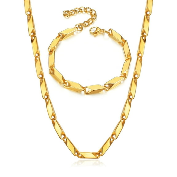 Trendy Jewelry Set 14K Yellow Gold 3mm Link Chain Necklace Bracelet Sets For Men Fashion Party Jewelry Gift