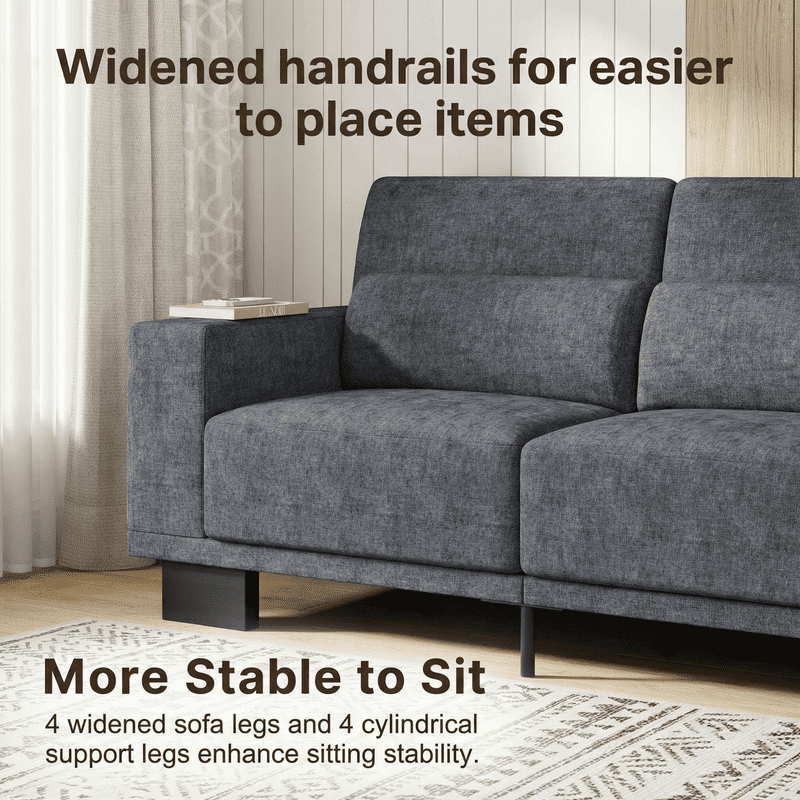 89”Chenille Upholstered 3-Seat Couch, Stylish Modern Design with Broad Armrests & Thick Cushions, Perfect for Home, Apartment & Living Area, Dark Grey