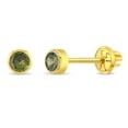 thumbnail image 1 of 14k Yellow Gold Round 3mm Simulated Peridot Bezel Stud Screw Backs for Girls, 1 of 7