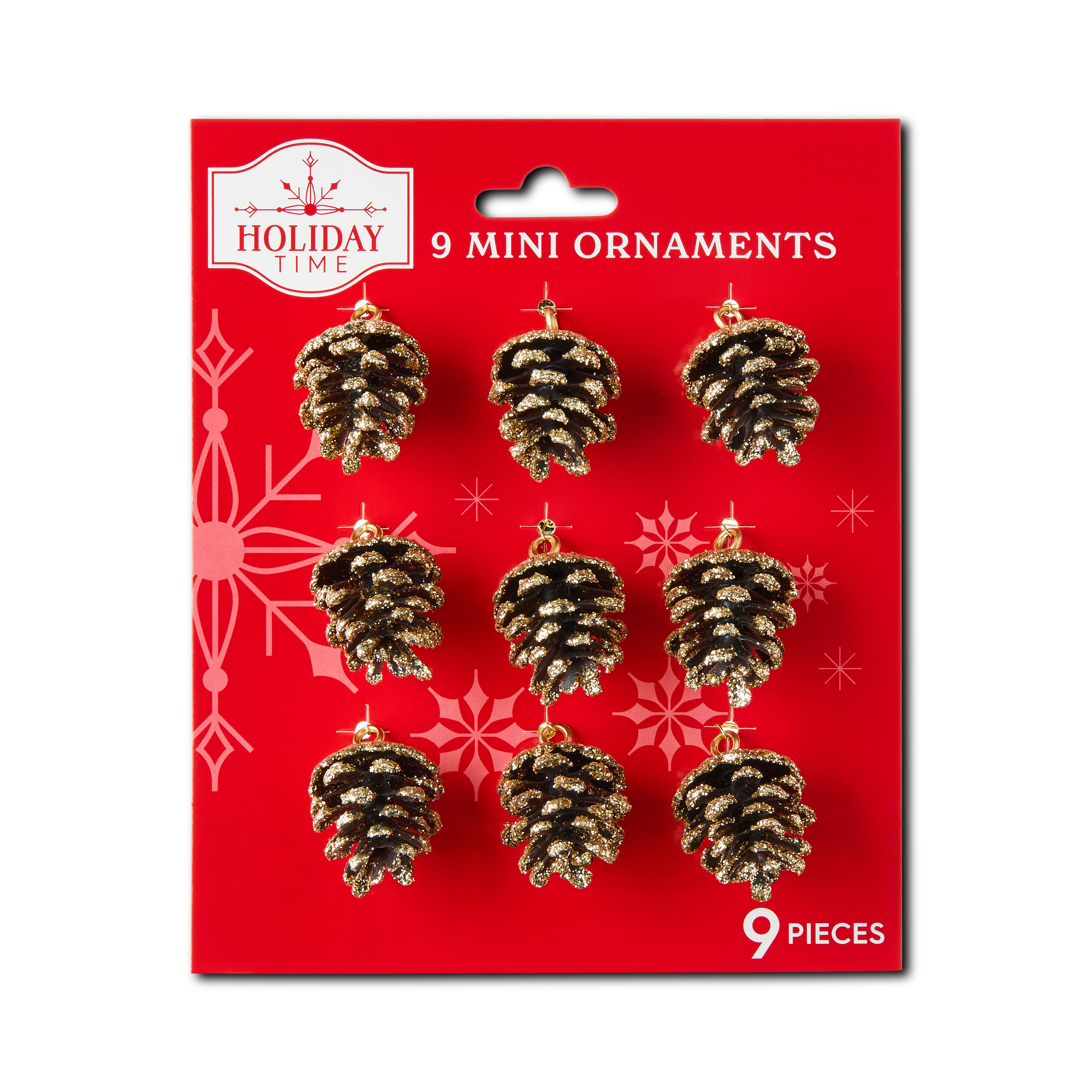 Gold Glitter Pinecone Mini Christmas Ornaments, 9 Count, by Holiday Time
