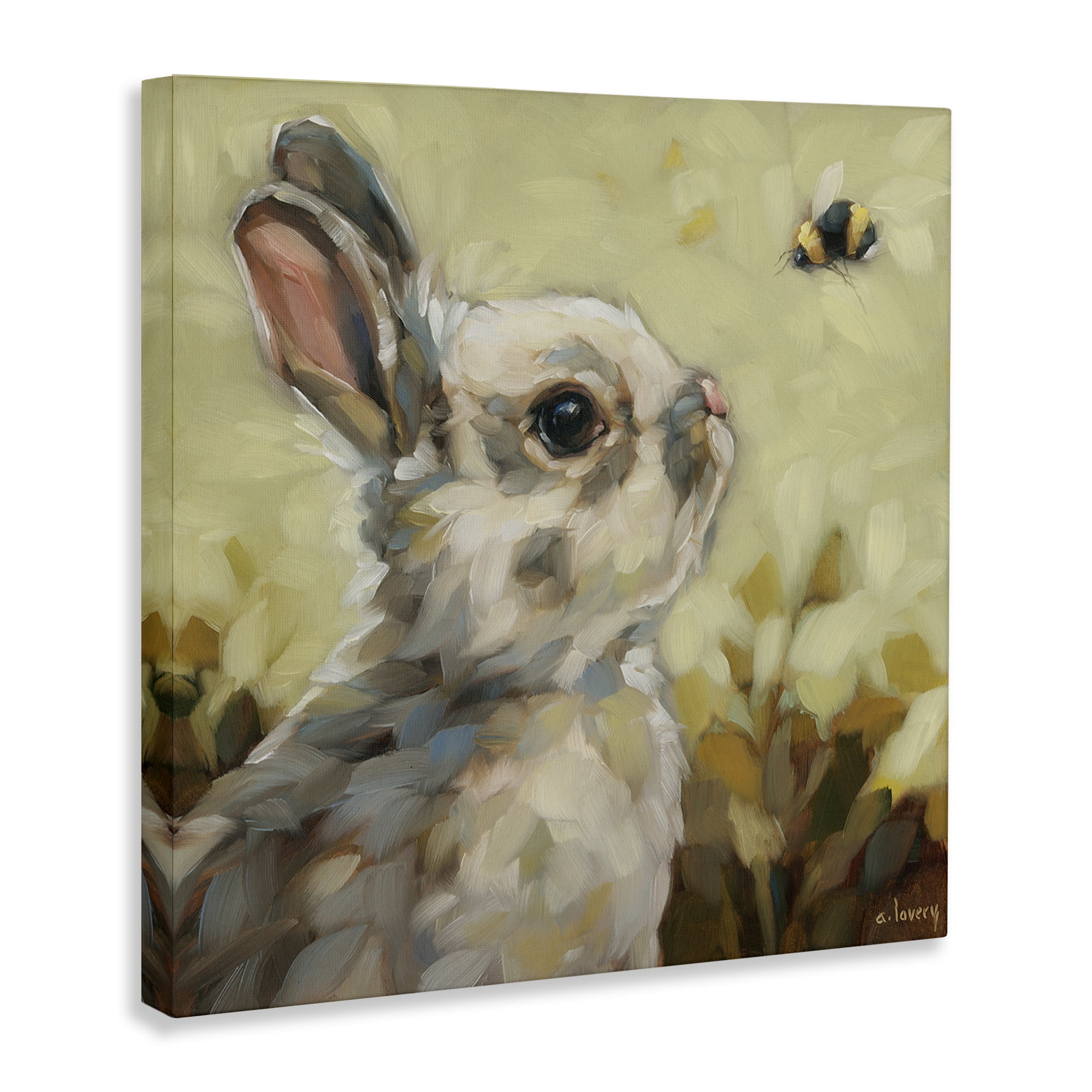 Stupell Industries Bunny Eyeing Bumble Bee Animals Painting Wrapped Canvas Art Print Wall Art, 30 x 30