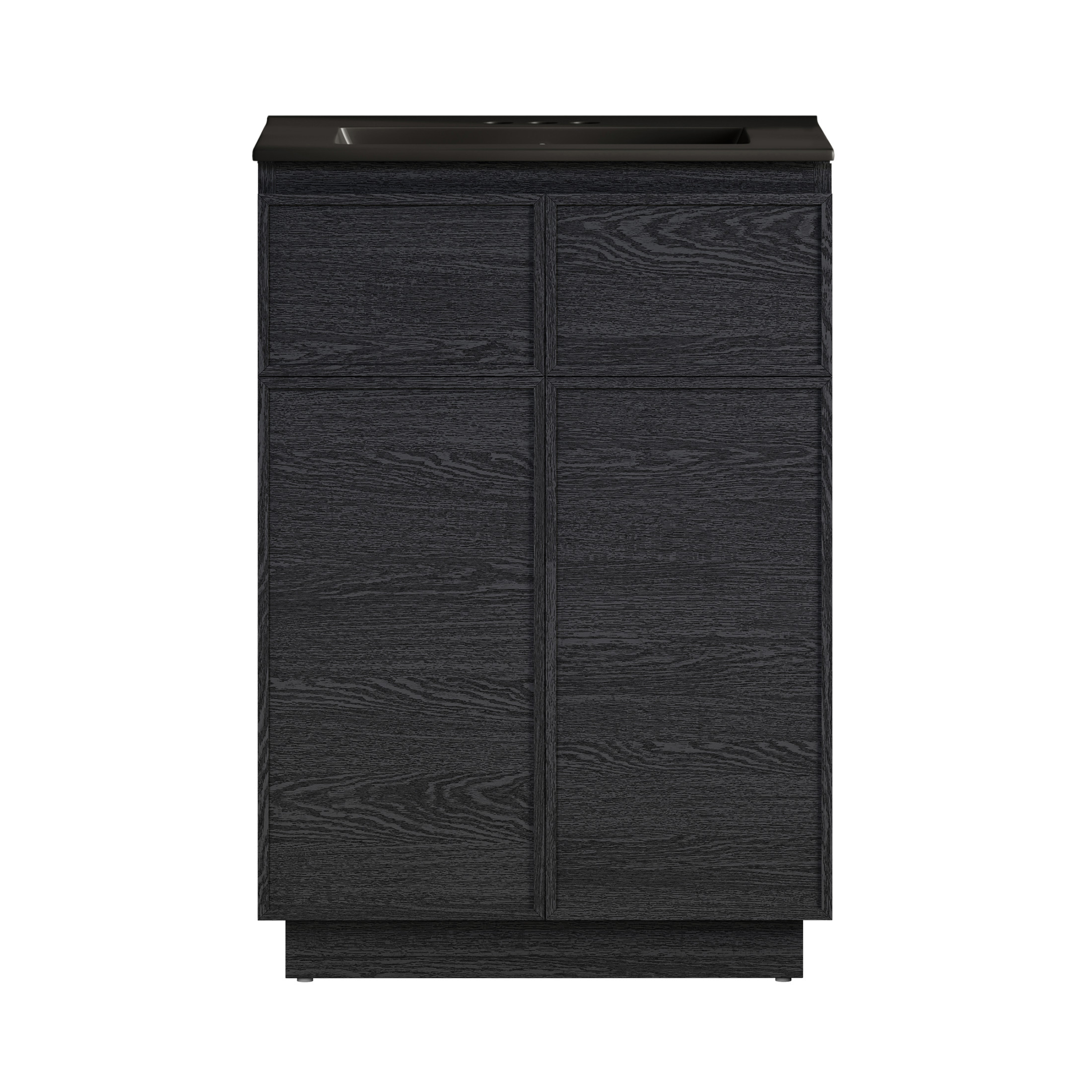 St. Tropez 24" Freestanding Bathroom Vanity in Black Oak with Black 3-Hole Centerset Sink Top
