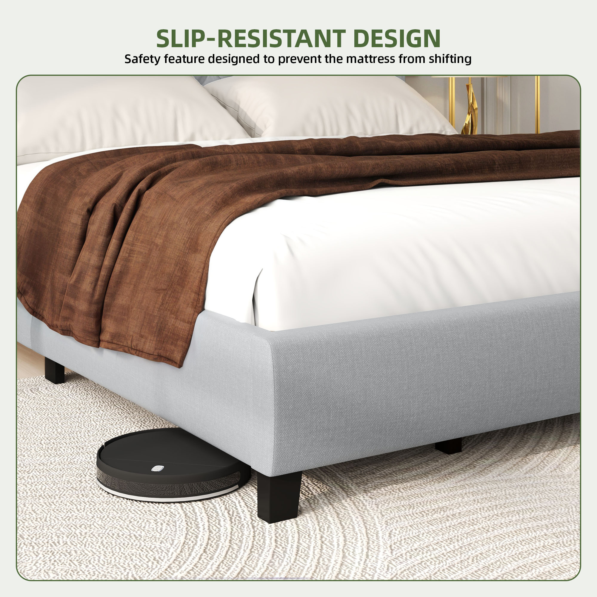 Uforic Queen Size Bed Frame with Adjustable Headboard, Upholstered Tufted Platform Bed Frame, Gray