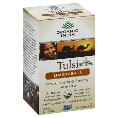 ORGANIC INDIA Tulsi Lemon Ginger Tea - Delicious Holy Basil and Lemon Ginger Blend Rich in Antioxidants - 100% Certified Organic, Non-GMO, and Fair Trade, 18 Tea Bags (1