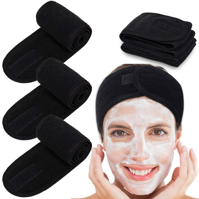 Bandeau Facial Spa 4 Packs Bandeau en Tissu Éponge Serviette Extensible Réglable pour Bain, Maquillage et Sport