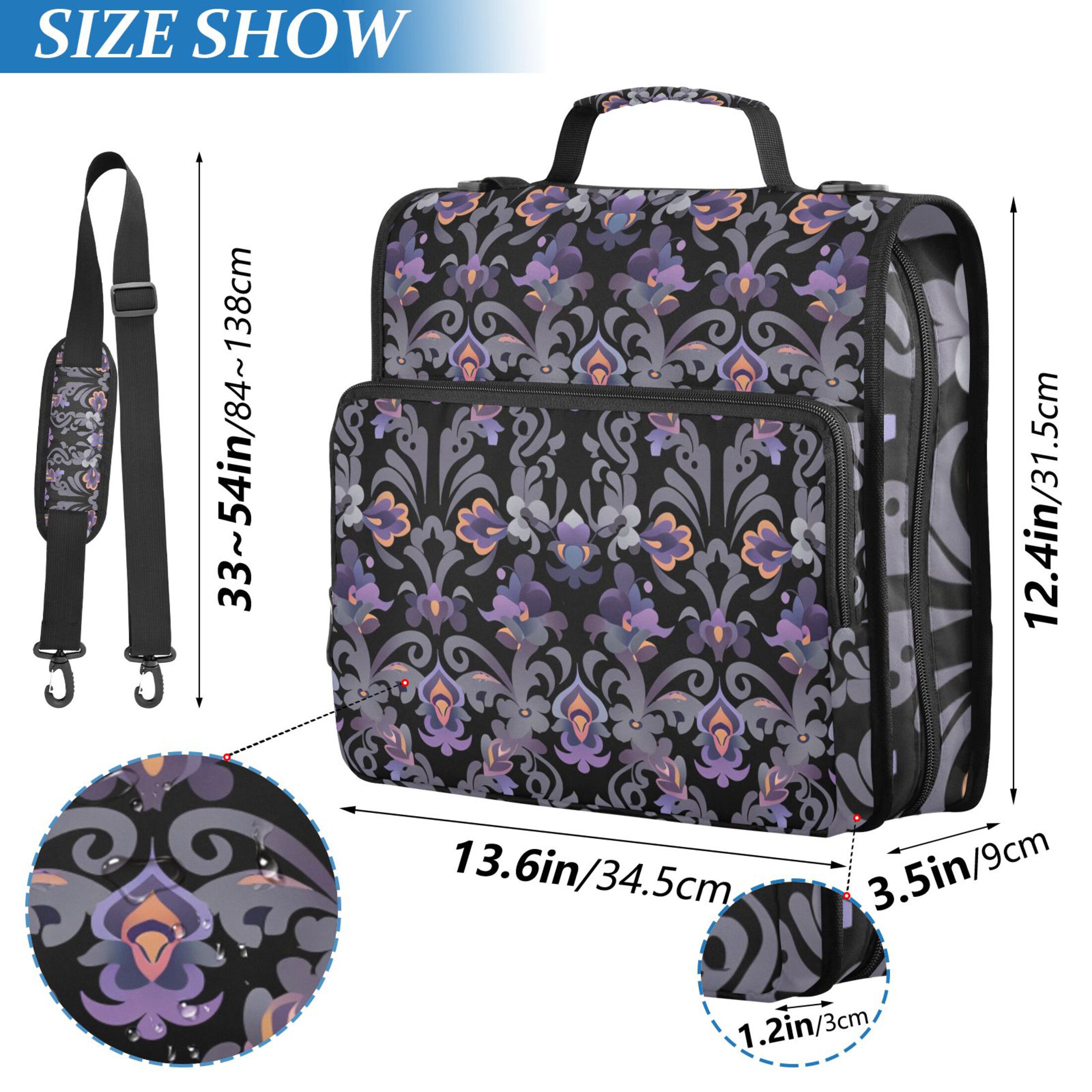 3 Ring Zipper Binder with Shoulder Strap Waterproof Trapper Keeper 2 Inch D-Ring 500 Sheets Capacity Purple Flower Pattern