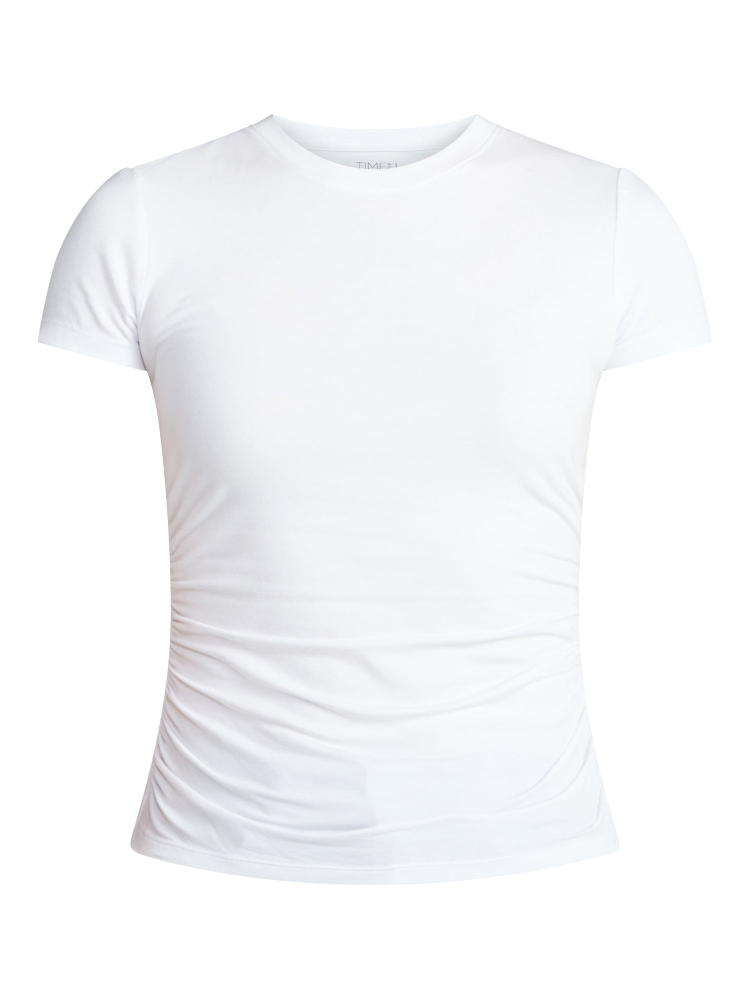 Time and Tru Women’s Ruched Tee with Short Sleeves, Sizes XS-XXXL