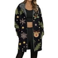 thumbnail image 2 of Jacket Women Longline Jackets Christmas Print Winter Cozy Lined Full Zip Outerwear for Cold Weather Coats for Women Black L, 2 of 5