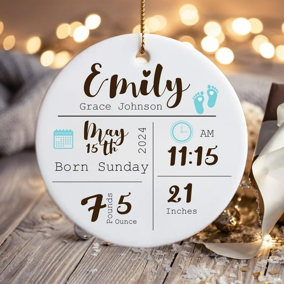 Personalized First Christmas Baby Ornament Gift, Keepsake Christmas Bauble Gift Ceramic Ornament, 3 inch