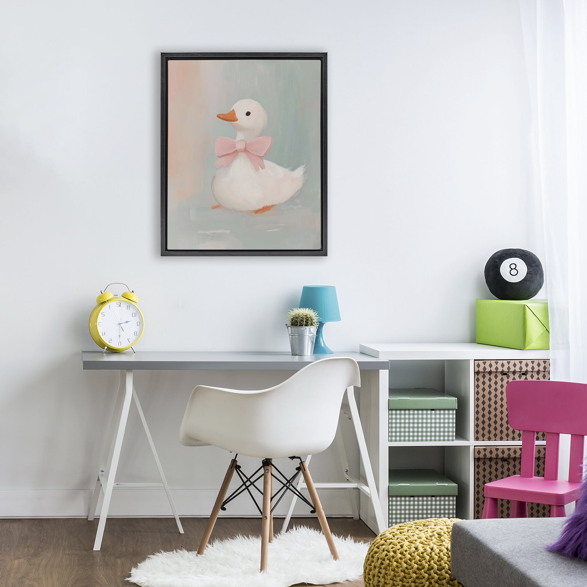 Stupell Industries Duckling Portrait with Bow Black Framed Floater Canvas Wall Art, design by The Prints Vibe