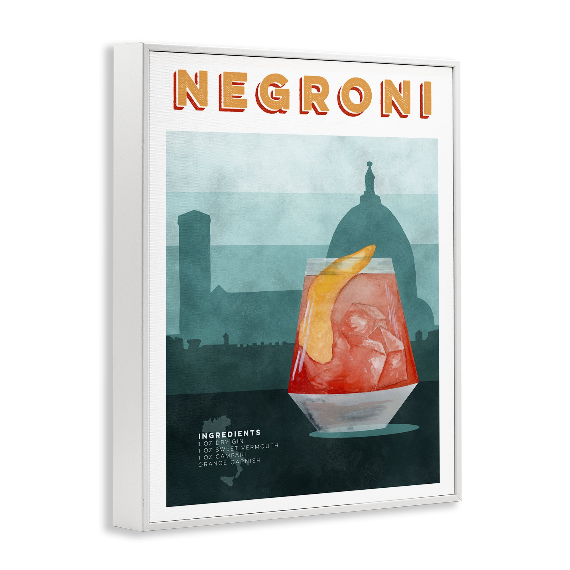 Retro Negroni & Architecture White Framed Giclee Art, design by Brett Blumenthal