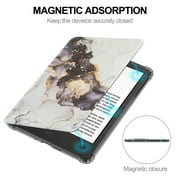 PU Leather + Clear Soft TPU Back Case for Amazon Kindle 11th Generation 2022 / Kindle 6 Inch 2024 E-Reader, with Magnetic Closure Auto-Wake/Sleep Folio Flip Cover, White Marble