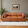 thumbnail image 4 of Randy Mid Century Modern Modular Cognac Tan Leather Comfy Sectional Sofa, 4 of 7