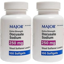 Major Docusate Sodium 250mg | Stool Softener Laxative | 100 Softgels | 2PK