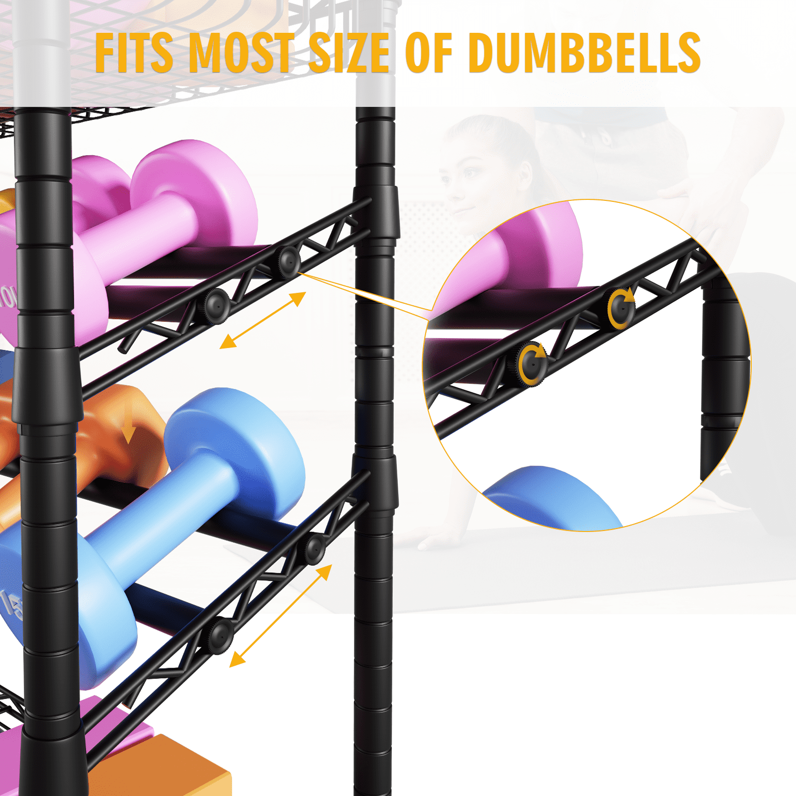 FUTASSI Dumbbell Rack, 4 Tier Steel Multi-Purpose Home Gym Storage 11.8" W x 23.6" D x 48.6" H, for Dumbbells, Kettlebells, Barbell and Yoga Mat, Black