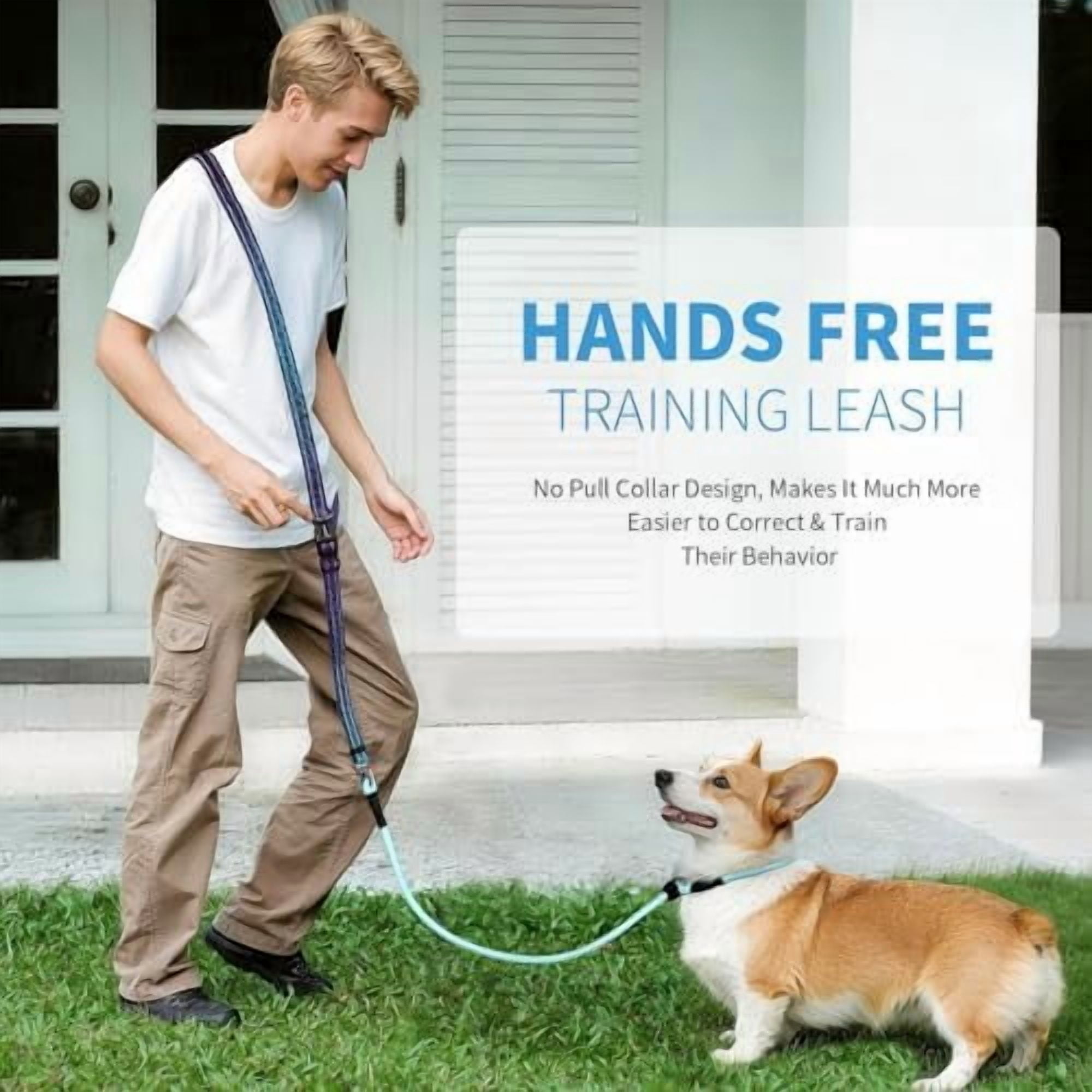 Slip Lead Dog Leash, Hands-Free No Pull Training Leash with Padded Handle for Medium Large Heavy Duty Dogs, Blue Leopard