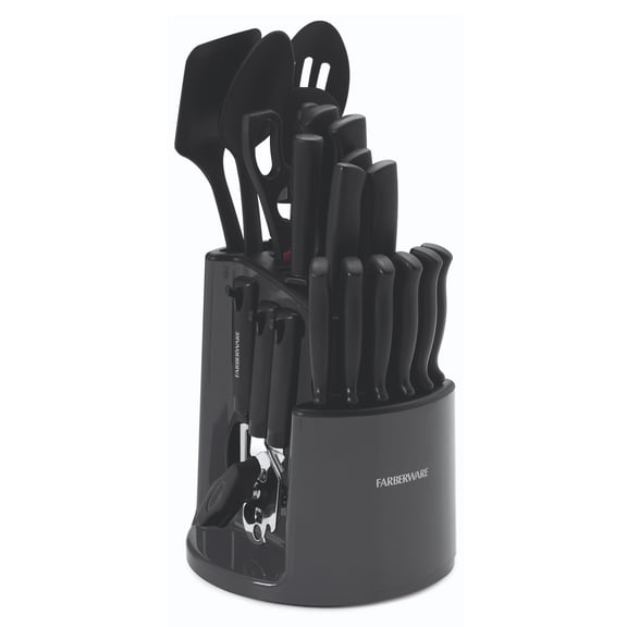Farberware Classic 30-Piece Spin-N-Store Rotating Carousel Stainless Steel Knife Set & Tool Set Gray