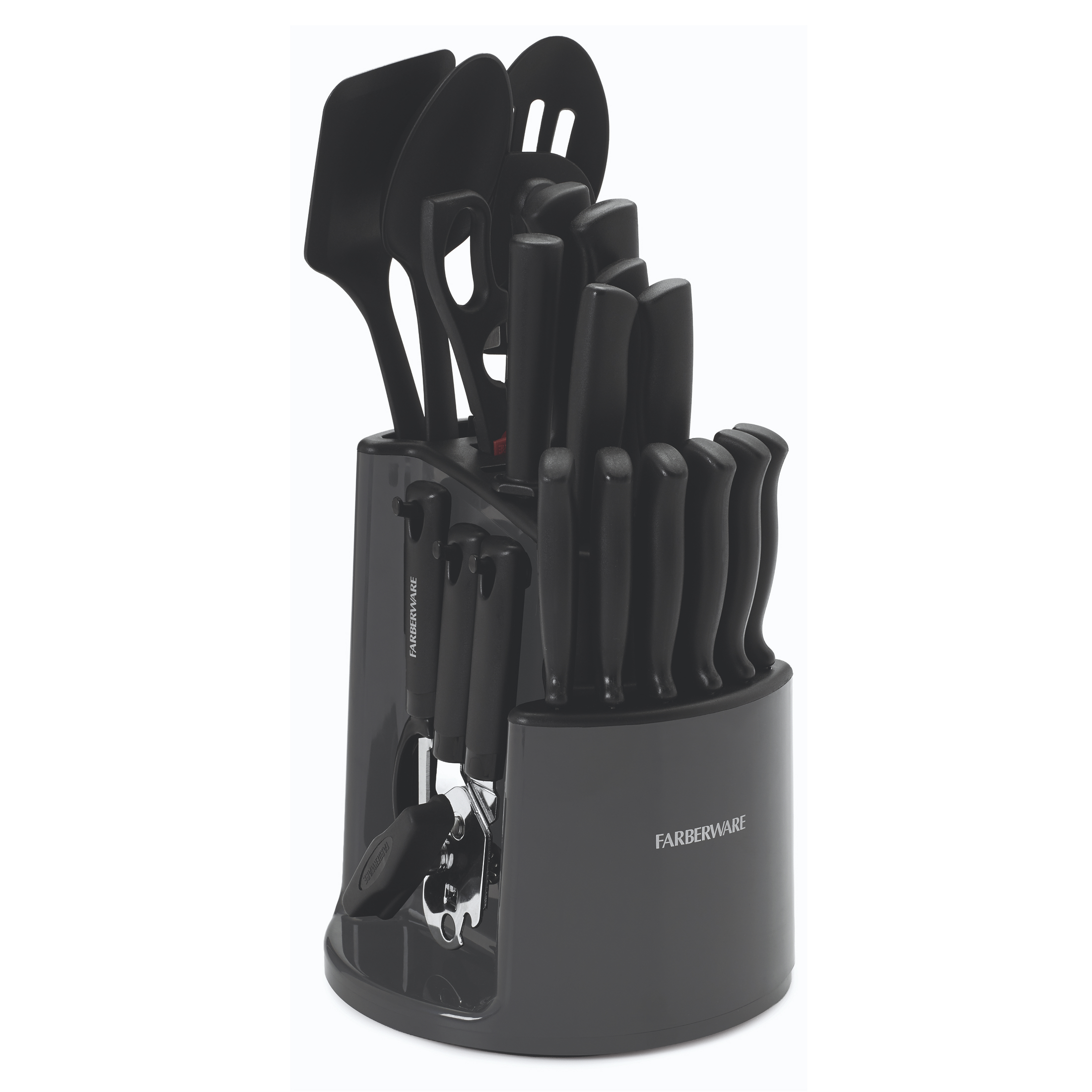 Farberware Classic 30-Piece Spin-N-Store Rotating Carousel Stainless Steel Knife Set & Tool Set Gray