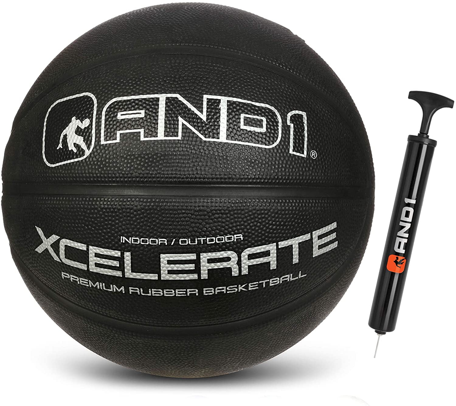 AND1 Xcelerate Rubber Basketball (Deflated with Pump Included) Official Regulation Size 7 (29.5