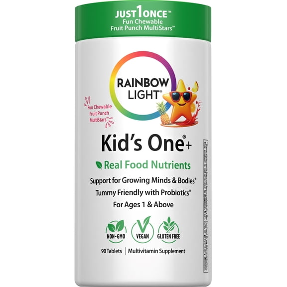 Kids One Chewable Multivitamin | Fruit Punch Flavor | 90 Tablets | by Rainbow Light