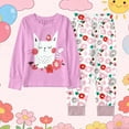 thumbnail image 2 of RUTAYY Girls Pajama Set Flower Cat Print 2 Piece Long Sleeve Crew Neck Top Pants Kids Night Suit Purple, 2 of 3