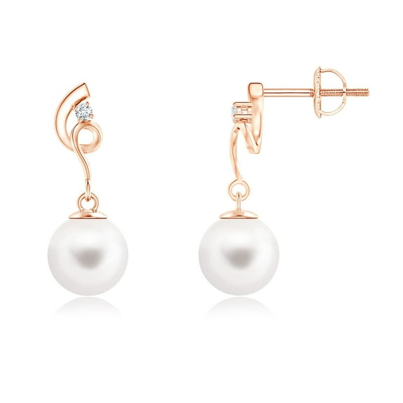 ANGARA Freshwater Cultured Pearl Twist Earrings with Diamond in 14K Rose Gold for Women | June Birthstone, Birthday, Anniversary, Jewelry Gift for Women | Pearl Earrings