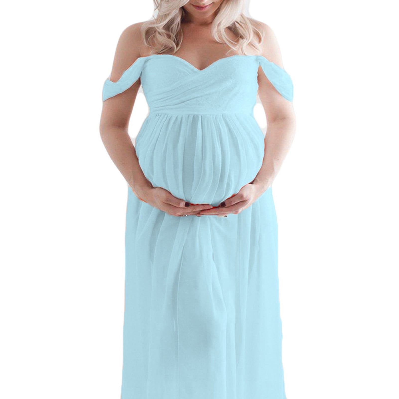 Maternity Long Dress Off Shoulder Elegant Stylish Loose Hem Pregnant Woman Dress for Bridal Shop Shooting Light Blue XL Walmart