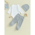 thumbnail image 4 of Suealasg Baby Boy Girl 3Pcs Clothes Outfit Letter Print Long Sleeve Rompers and Elastic Pants Beanie Hat Set 3 6 9 12 18 Months Infant Fall Clothes, 4 of 9