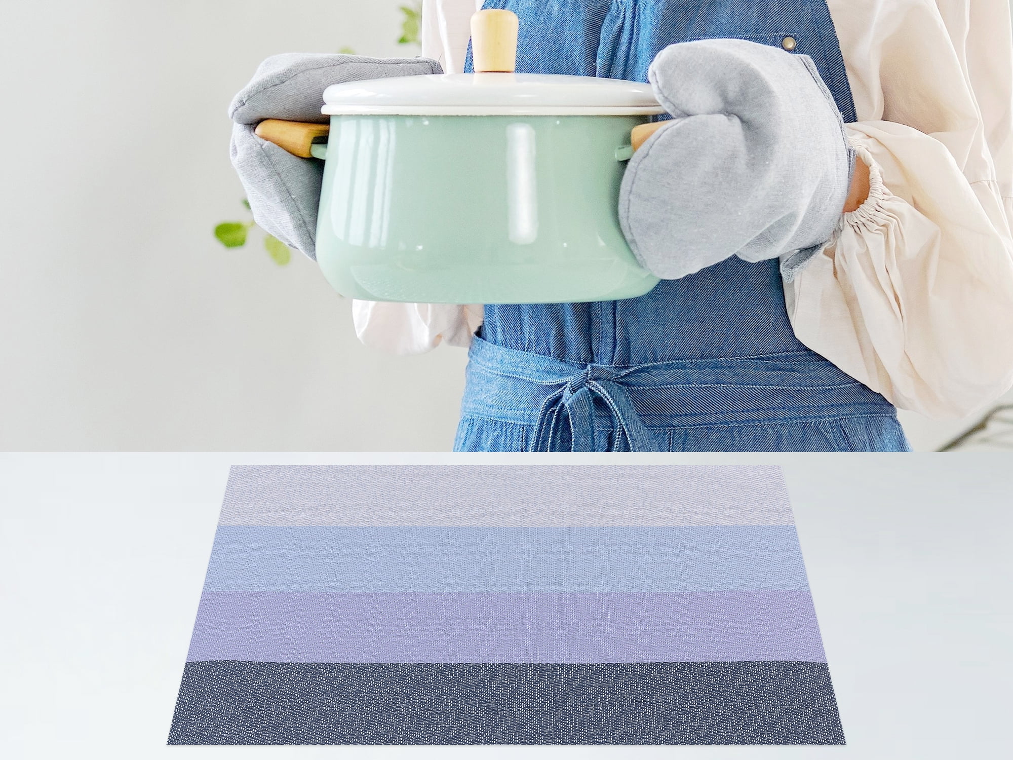 Unique Bargains 6 Pack Rectangle Placemat for Dining Table Decor Wipeable Table Mat Blue