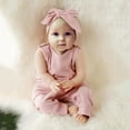 thumbnail image 4 of REORIAFEE Girls Boys Plus Size Jumpsuit Bodysuit Sleeveless Onesies Crewneck Cotton Rompers with Headband Jumpsuit Bodysuits Solid Color Overall Size 100 Pink, 4 of 9