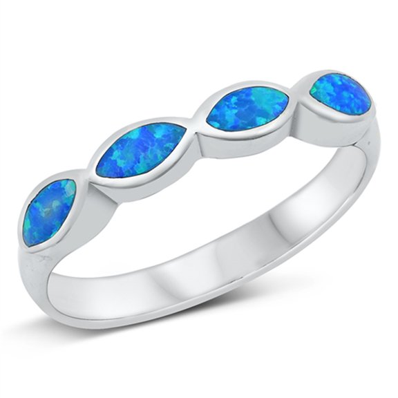 CHOOSE YOUR COLOR Blue Simulated Opal Promise Ring .925 Sterling Silver Band CZ Female Size 6