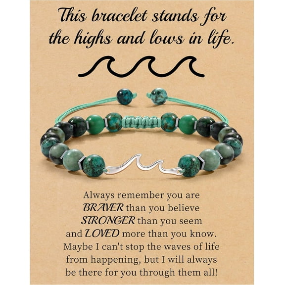 Inspirational Gifts for Women, Wave Bracelet Encouragement Gifts, Natural Stone Beaded Bracelets Life Is Tough Cheer Up Spiritual Thoughtful Get Weel Gifts Birthday Mothers Day Jewelry